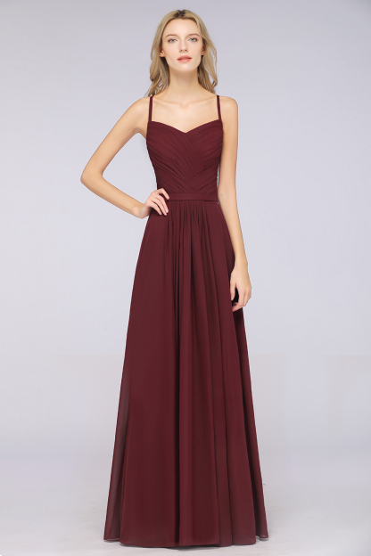 BMbridal Glamorous Spaghetti Straps Sweetheart Ruffle Chiffon Bridesmaid Dress Online-BMbridal