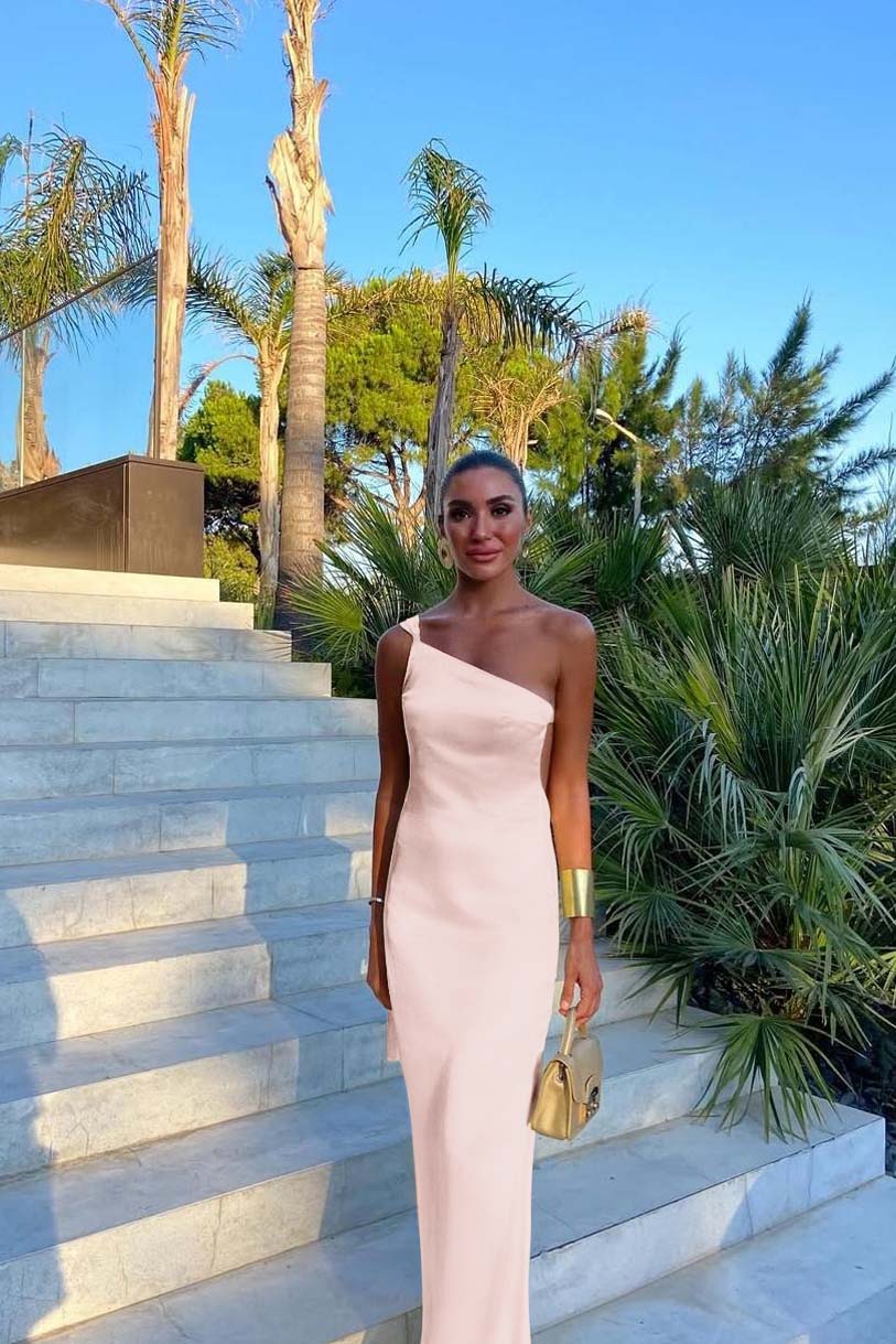 One Shoulder Backless Sleeveless Long Prom Dress With Pleated