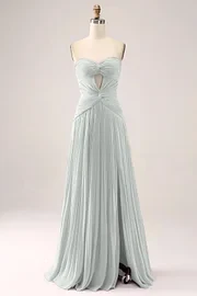 Gorgeous Fuchsia Strapless Cut Out Draped Pleated Prom Dress