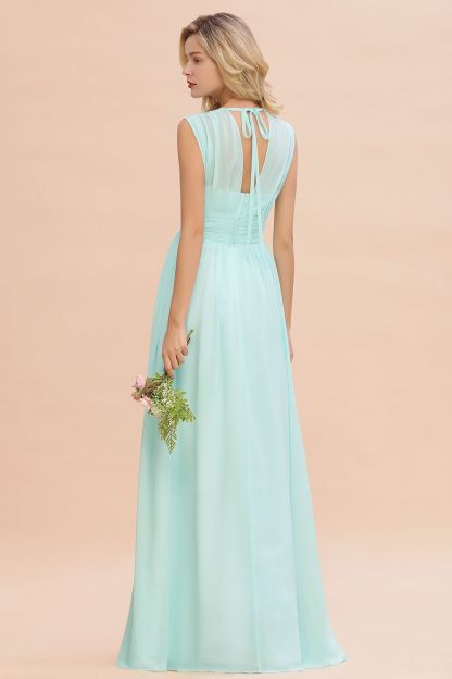 BMbridal Elegant Chiffon V-Neck Ruffle Long Bridesmaid Dresses Affordable-BMbridal