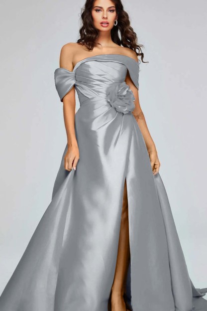 Off the Shoulder Sleeveless Long Split Prom Dress With Pleated