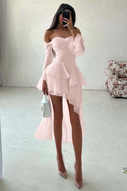 Strapless Long Sleeves Off the Shoulder Short Prom Dress With Ruffles