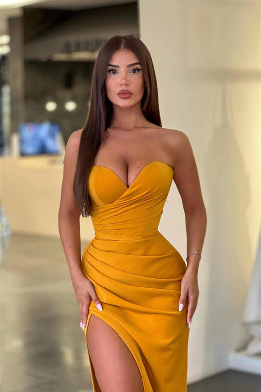 Sweetheart Sleeveless Split Mermaid Prom Dress With Pleated