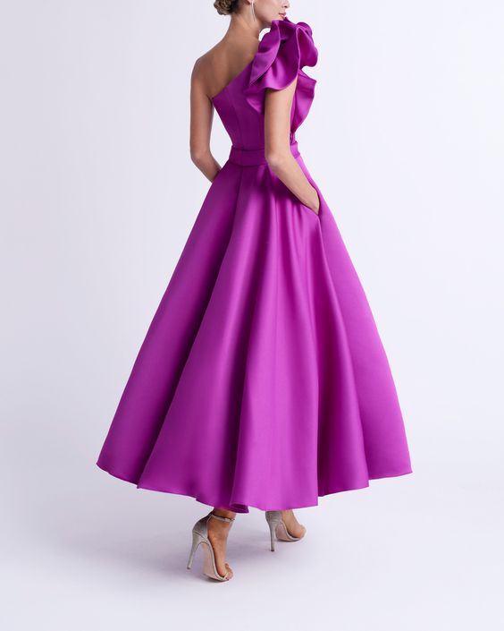 One-Shoulder A-Line Princess Prom Dress in Tea-Length