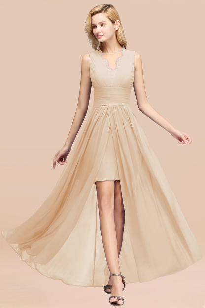 BMbridal Elegant Chiffon Lace Jewel Sleeveless Bridesmaid Dress with Ruffle-BMbridal