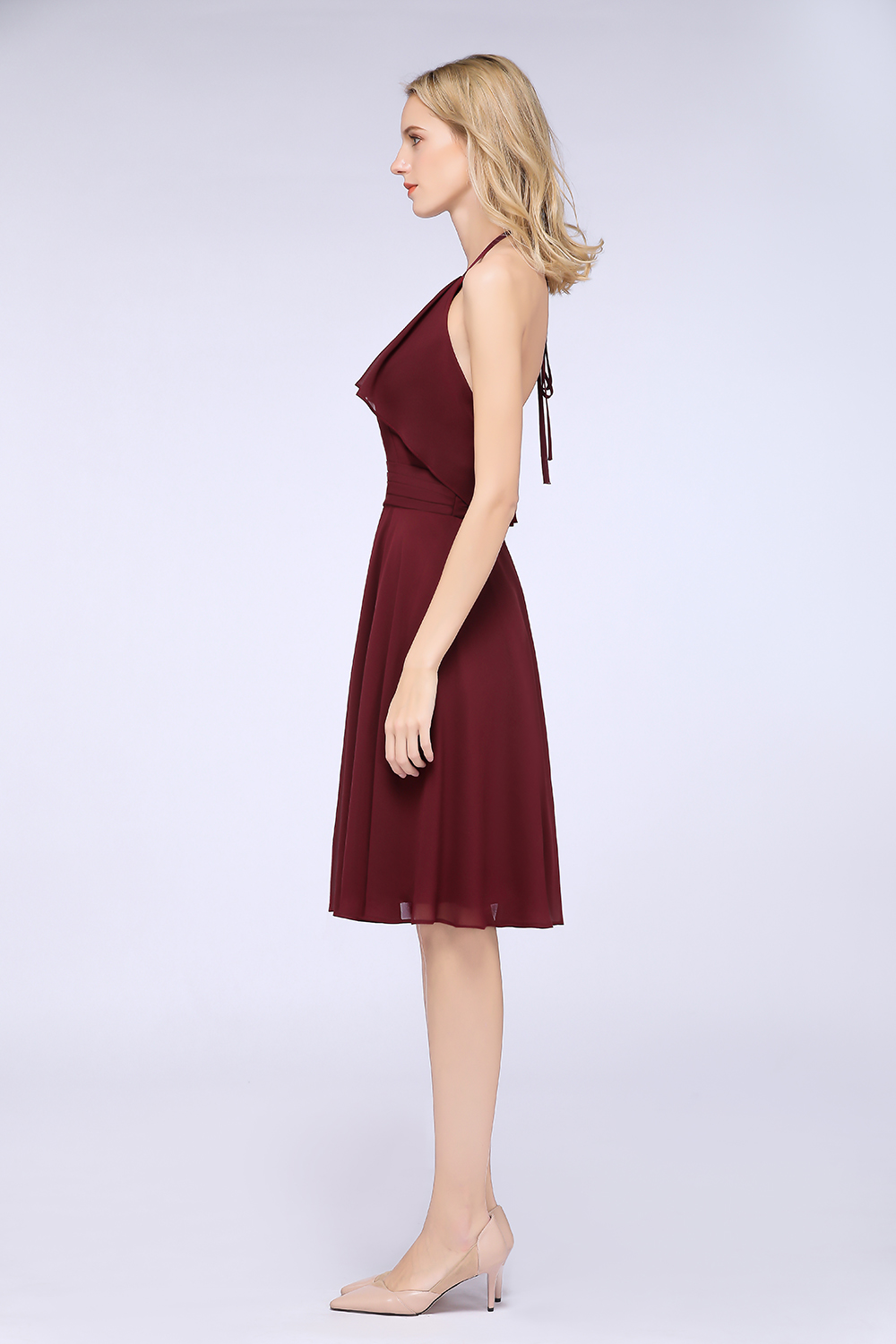 BMbridal Gorgeous Halter Sleeveless Chiffon Short Bridesmaid Dress with Ruffle-BMbridal