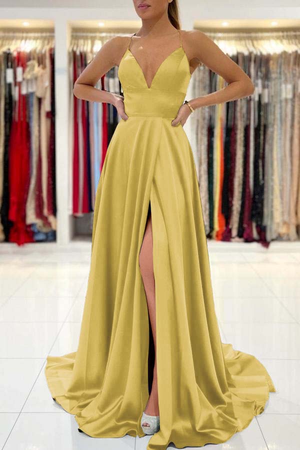 Stunning Royal Blue Modern Sleeveless V Neck Prom Dress With Front Split