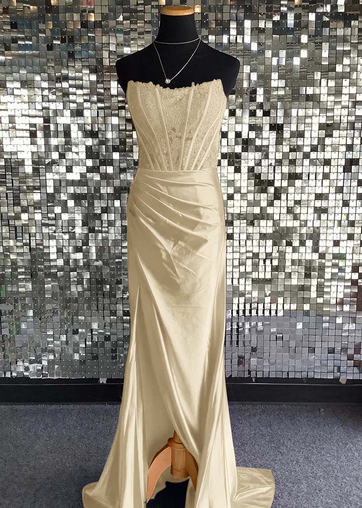 Strapless Sleeveless Long Mermaid Prom Dress With Sequins Pleated
