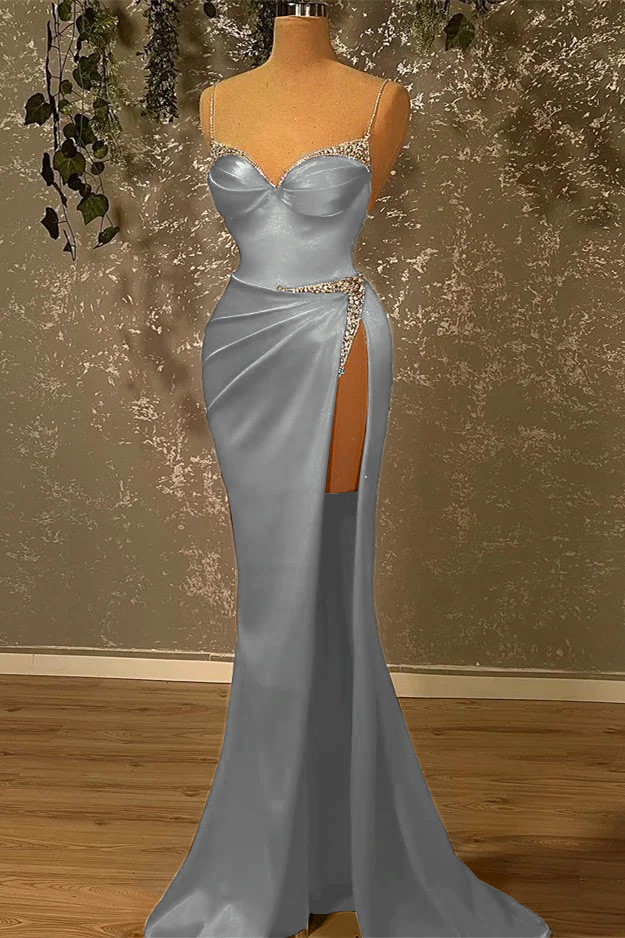 Spaghetti Strap Sleeveless Mermaid Long Prom Dress With Split Beading