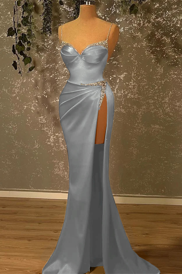 Spaghetti Strap Sleeveless Mermaid Long Prom Dress With Split Beading