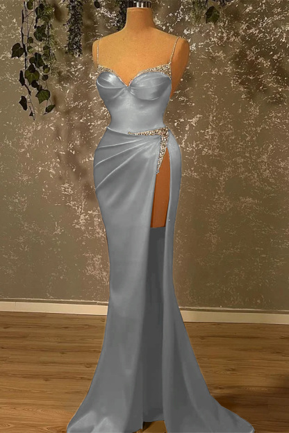 Spaghetti Strap Sleeveless Mermaid Long Prom Dress With Split Beading