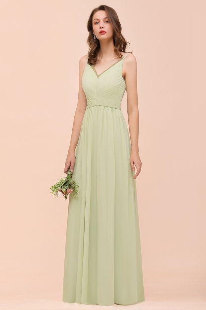 BMbridal Popular V-Neck Sage Chiffon Affordable Bridesmaid Dress with Low Back-BMbridal