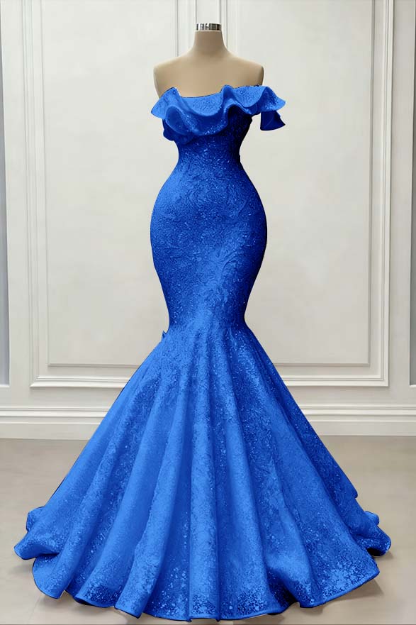 Red Gorgeous Strapless Mermaid Sequins Prom Dress With Embroidery On Sale