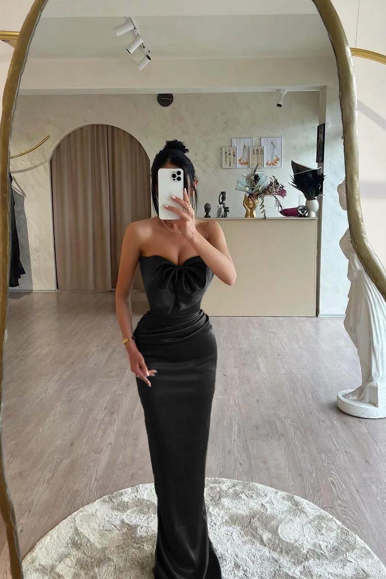 Strapless Sleeveless Long Mermaid Prom Dress With Bowknot Pleated