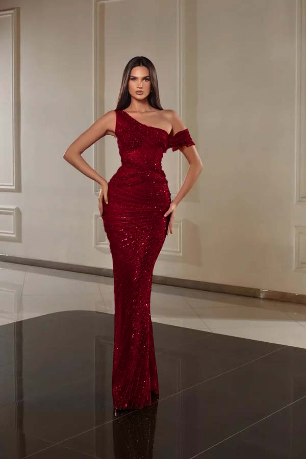 One Shoulder Sleeveless Long Mermaid Prom Dress With Beading