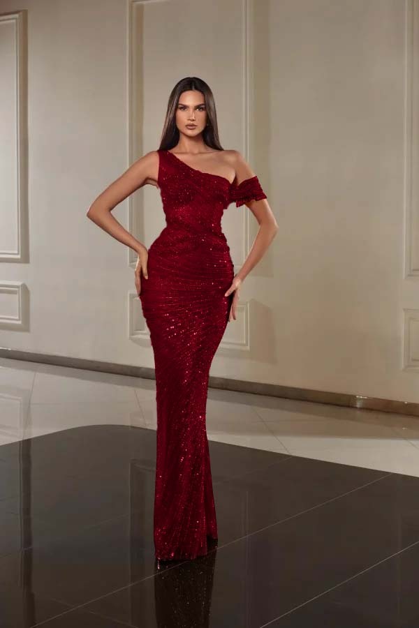 One Shoulder Sleeveless Long Mermaid Prom Dress With Beading