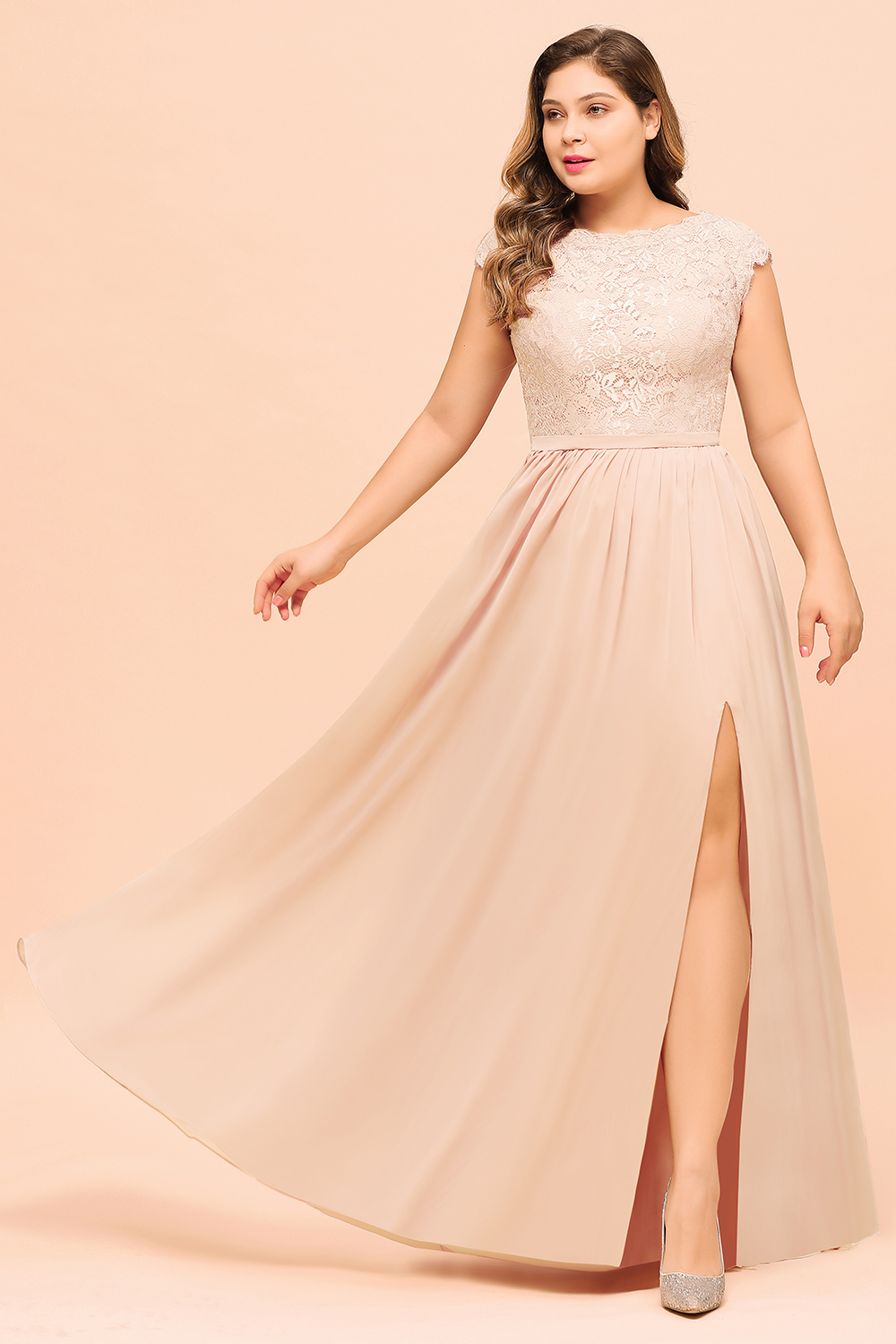 BMbridal Elegant Jewel Chiffon Lace Affordable Bridesmaid Dresses with Slit-BMbridal