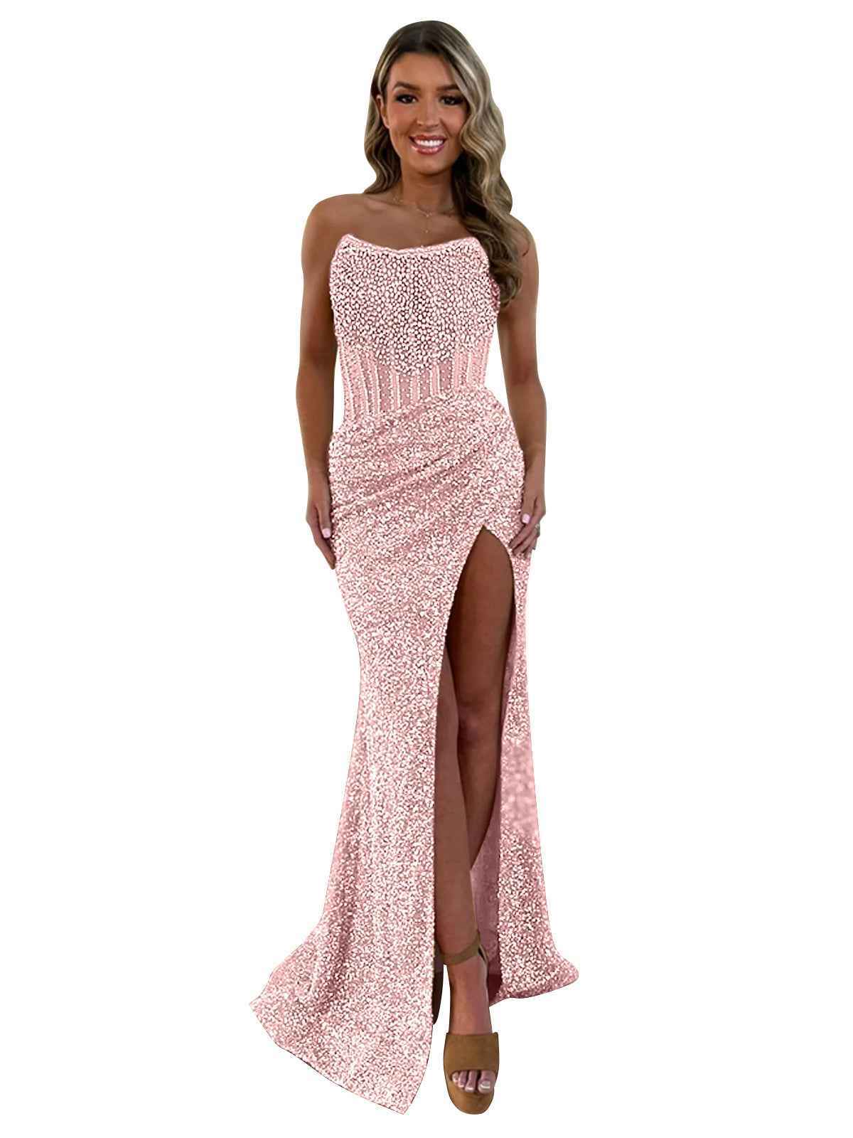 Gorgeous Sparkly Strapless Long Mermaid Prom Dress with Slit