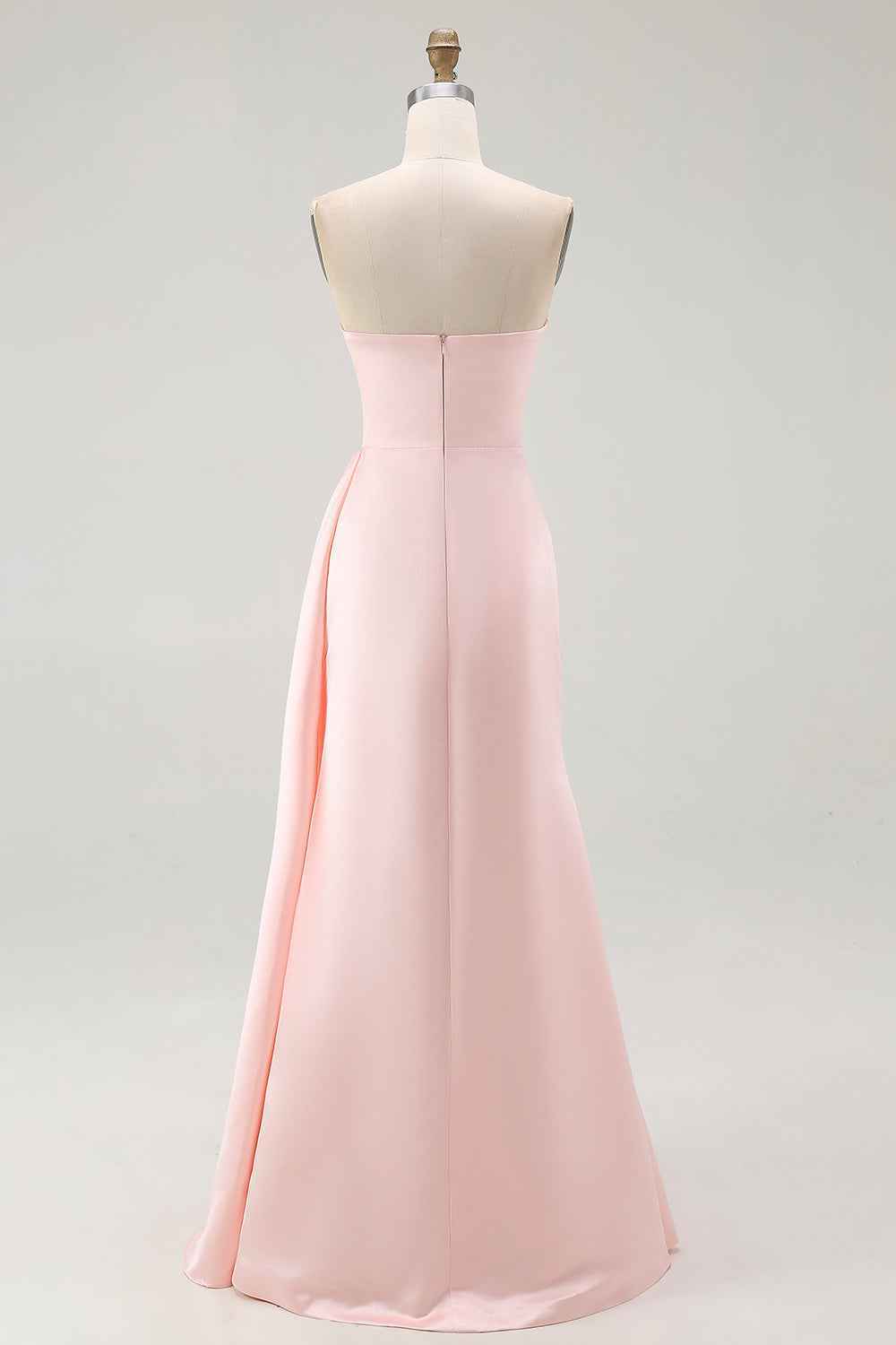 Pink Strapless Ruffled Sheath Long Satin Prom Dress