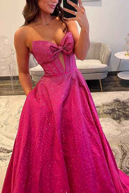 Sparkly White Sweetheart Beaded Princess Long Corset Prom Dress with Bow