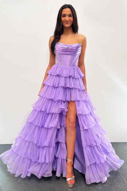 Navy Sparkly Strapless Corset A Line Long Chiffon Prom Dress