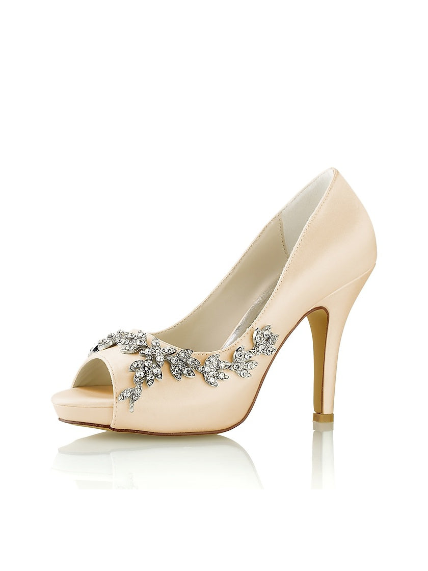 Bridal Satin High Heel Peep Toe Shoes with Rhinestones for Women