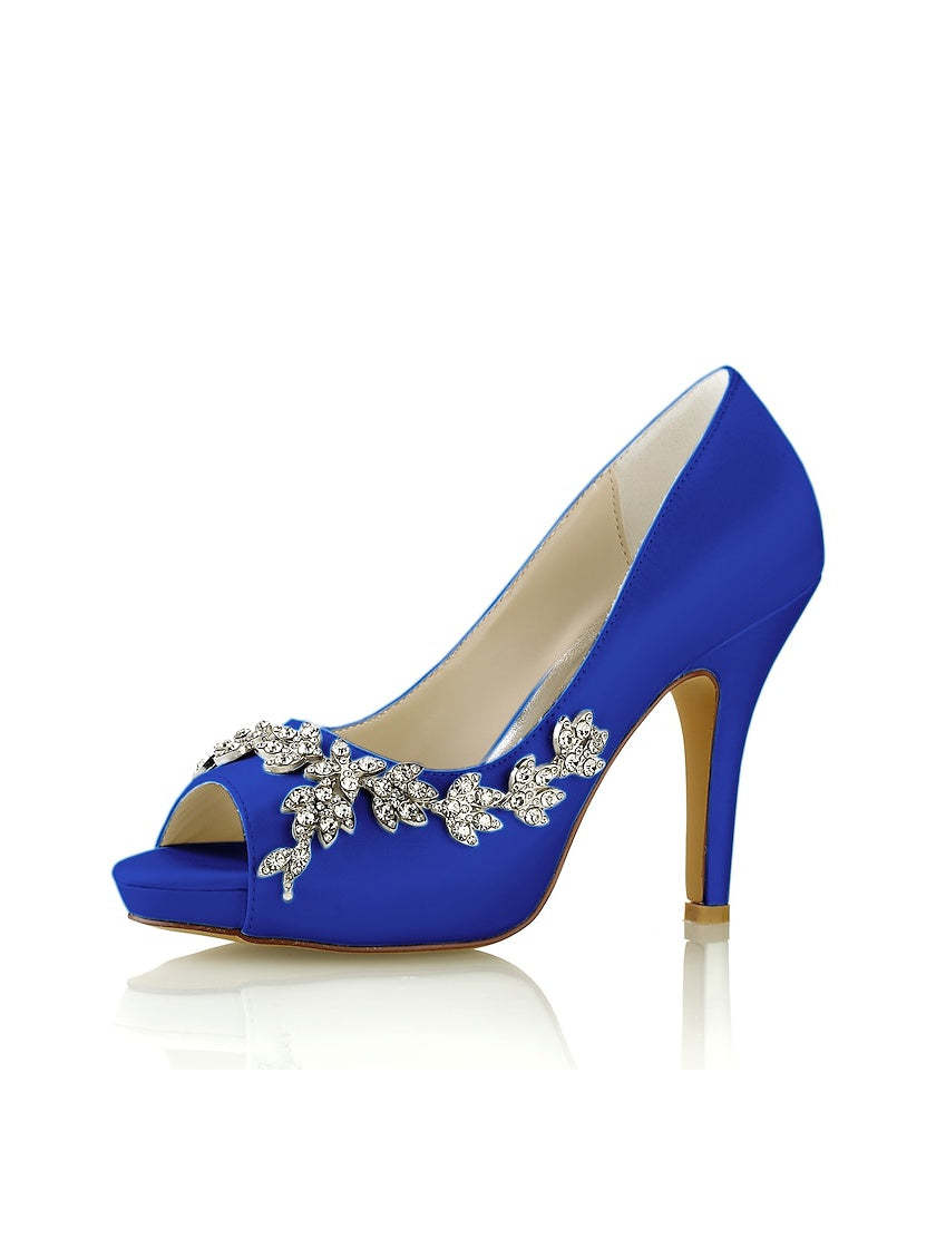 Bridal Satin High Heel Peep Toe Shoes with Rhinestones for Women
