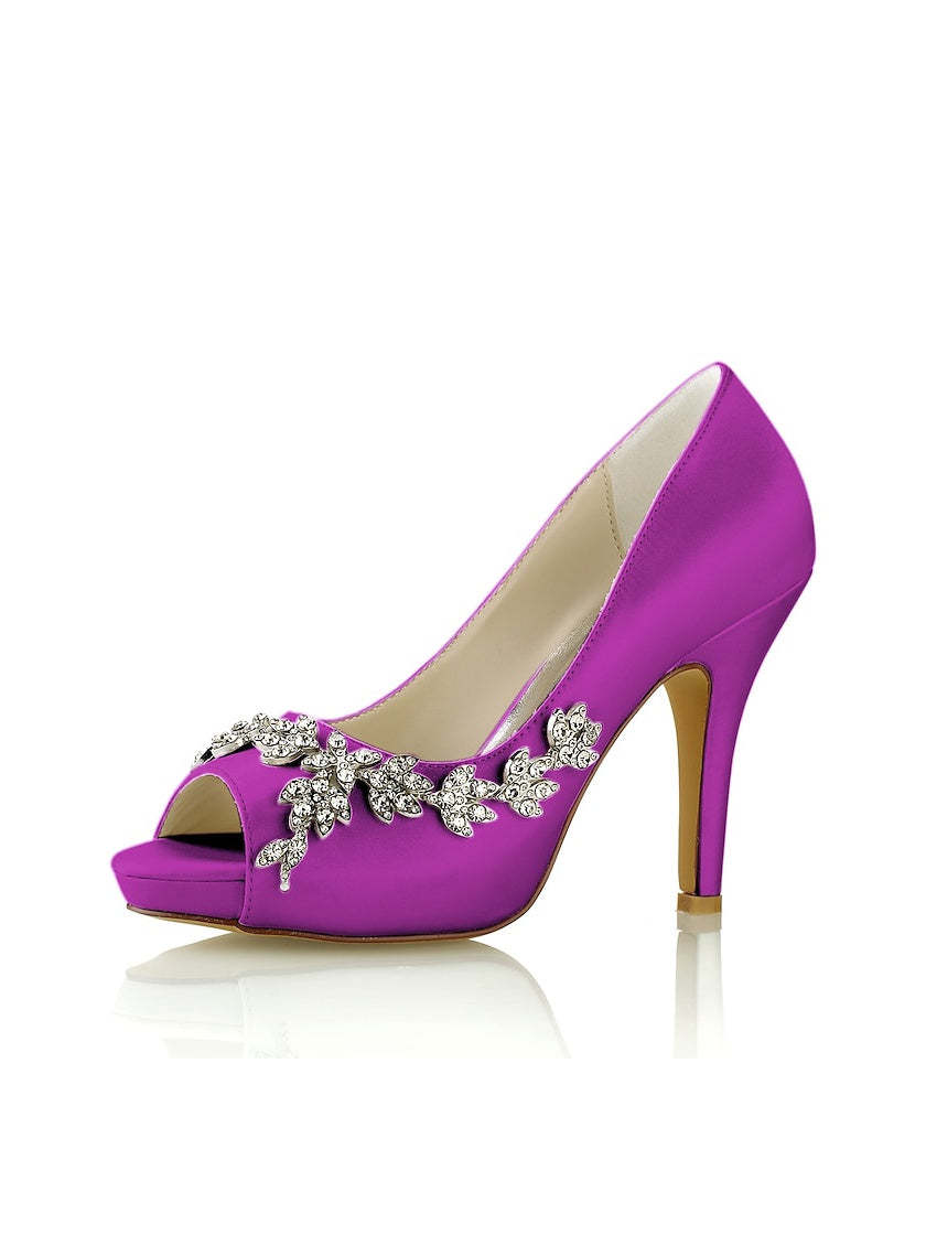 Bridal Satin High Heel Peep Toe Shoes with Rhinestones for Women