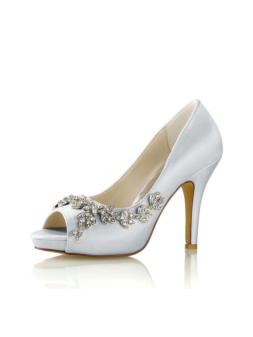Bridal Satin High Heel Peep Toe Shoes with Rhinestones for Women