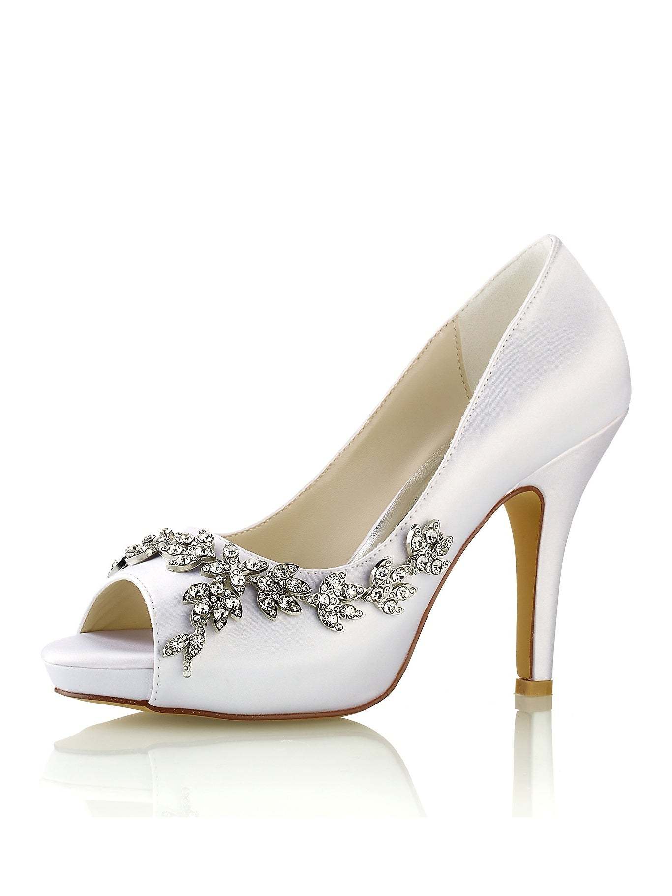 Bridal Satin High Heel Peep Toe Shoes with Rhinestones for Women