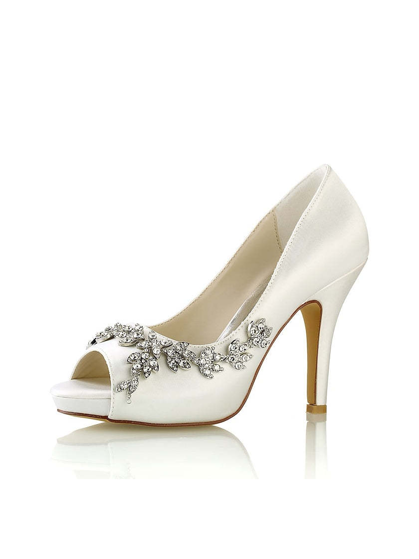 Bridal Satin High Heel Peep Toe Shoes with Rhinestones for Women