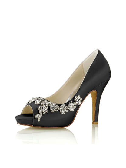 Bridal Satin High Heel Peep Toe Shoes with Rhinestones for Women