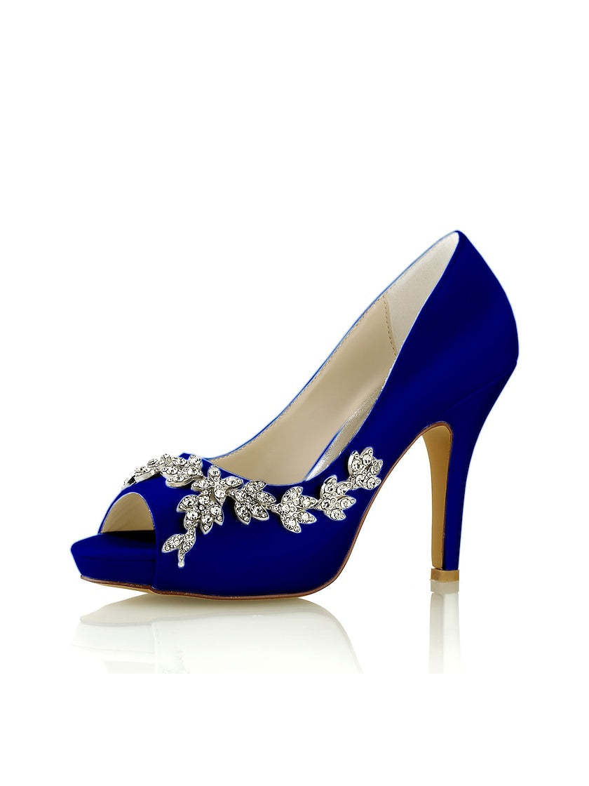 Bridal Satin High Heel Peep Toe Shoes with Rhinestones for Women