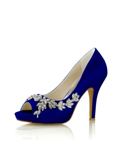 Bridal Satin High Heel Peep Toe Shoes with Rhinestones for Women