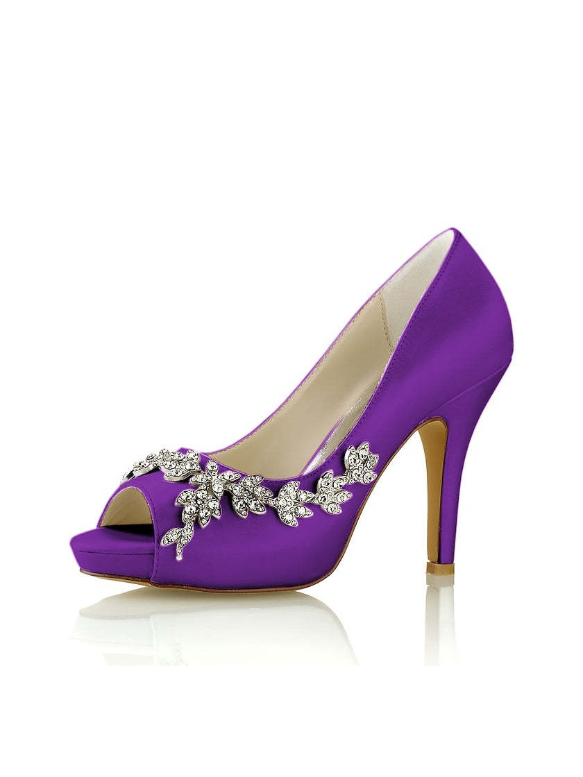 Bridal Satin High Heel Peep Toe Shoes with Rhinestones for Women