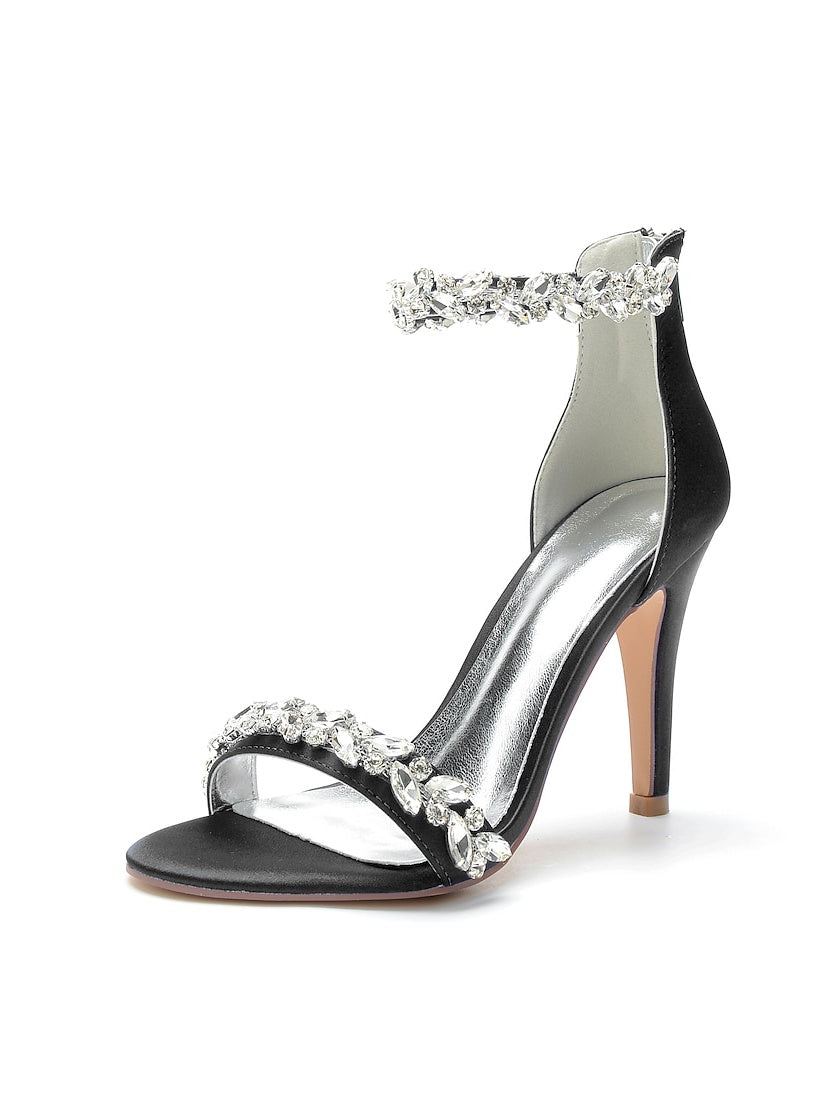 Bridal Stiletto Satin Shoes with Pointed Toe and Crystal Details for Women