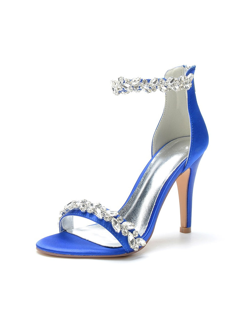 Bridal Stiletto Satin Shoes with Pointed Toe and Crystal Details for Women