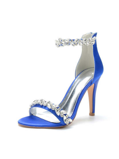 Bridal Stiletto Satin Shoes with Pointed Toe and Crystal Details for Women