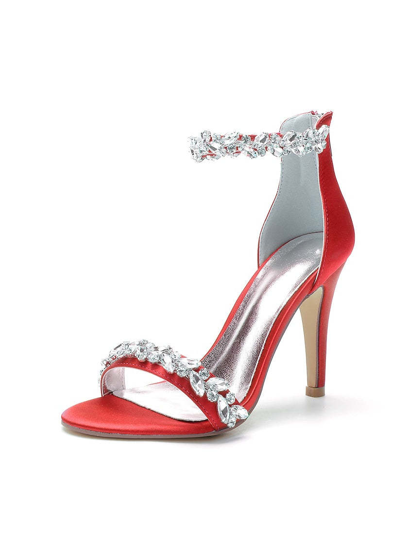 Bridal Stiletto Satin Shoes with Pointed Toe and Crystal Details for Women