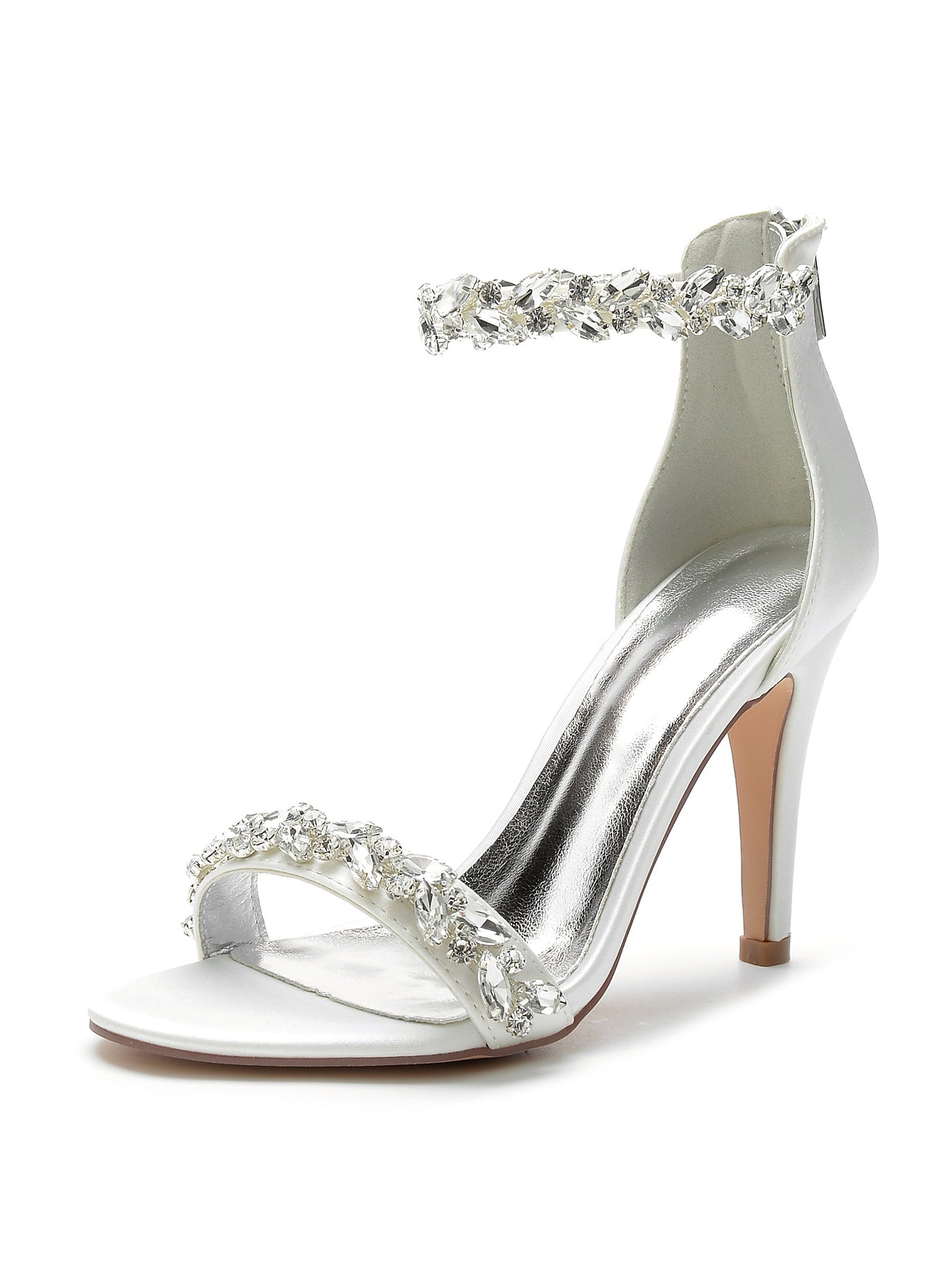 Bridal Stiletto Satin Shoes with Pointed Toe and Crystal Details for Women