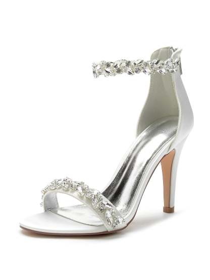 Bridal Stiletto Satin Shoes with Pointed Toe and Crystal Details for Women