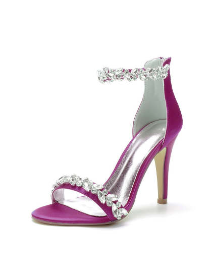 Bridal Stiletto Satin Shoes with Pointed Toe and Crystal Details for Women