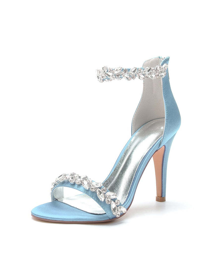 Bridal Stiletto Satin Shoes with Pointed Toe and Crystal Details for Women