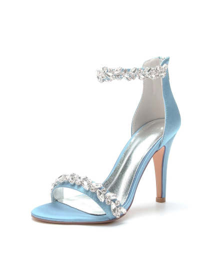 Bridal Stiletto Satin Shoes with Pointed Toe and Crystal Details for Women