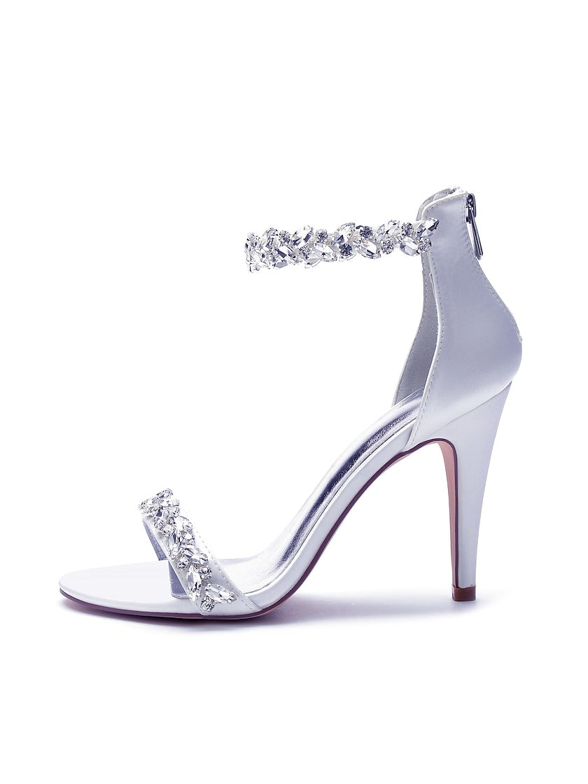 Bridal Stiletto Satin Shoes with Pointed Toe and Crystal Details for Women