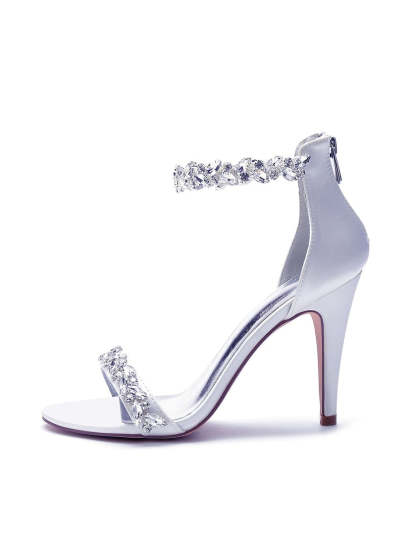 Bridal Stiletto Satin Shoes with Pointed Toe and Crystal Details for Women