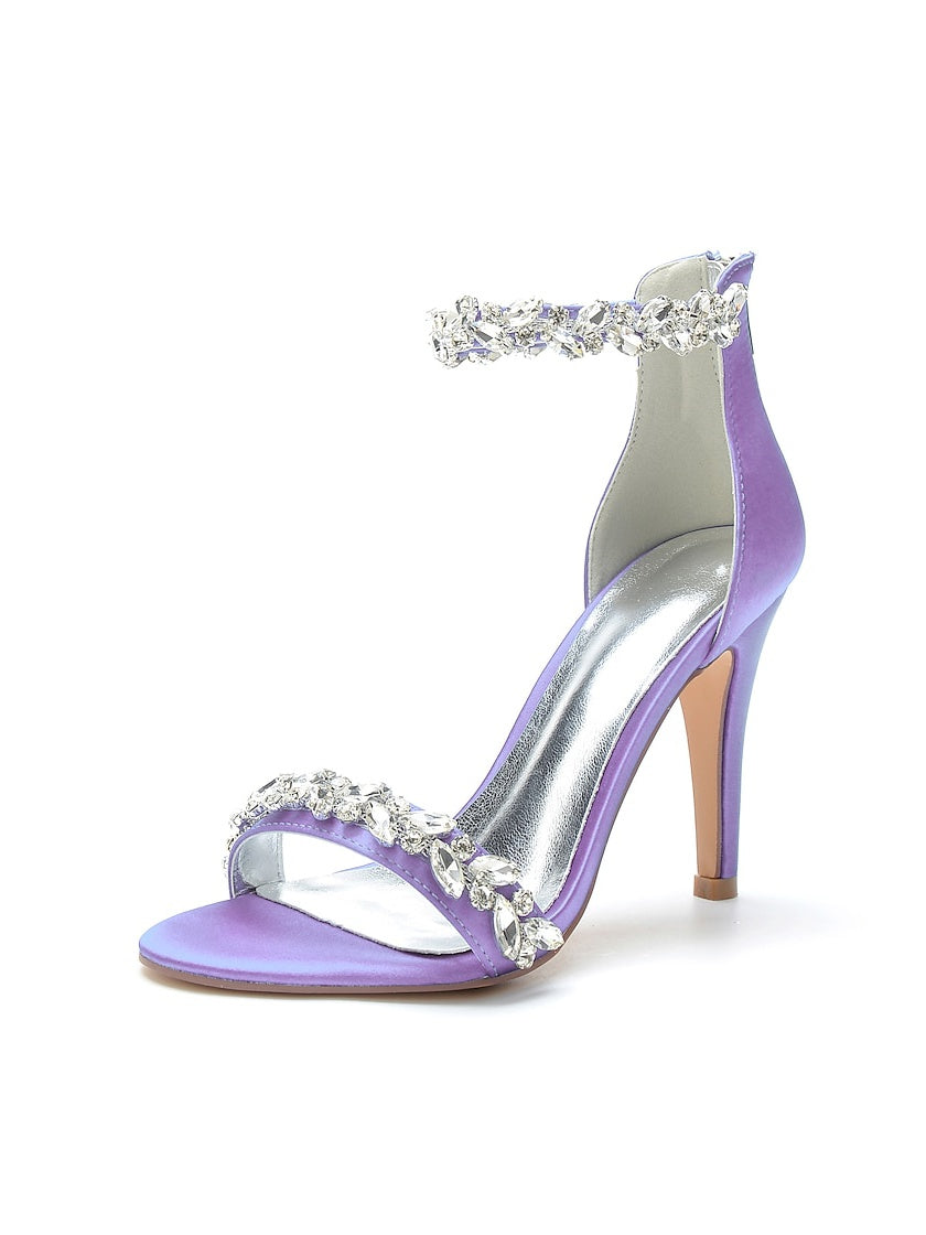 Bridal Stiletto Satin Shoes with Pointed Toe and Crystal Details for Women