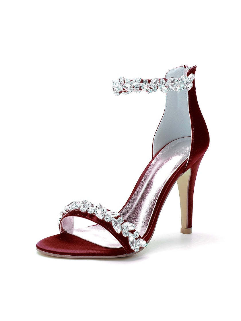 Bridal Stiletto Satin Shoes with Pointed Toe and Crystal Details for Women