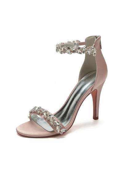 Bridal Stiletto Satin Shoes with Pointed Toe and Crystal Details for Women