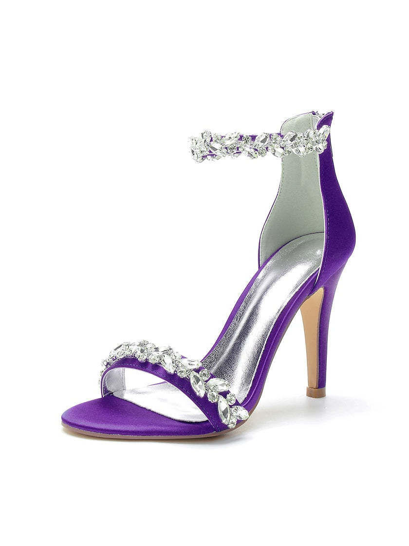 Bridal Stiletto Satin Shoes with Pointed Toe and Crystal Details for Women